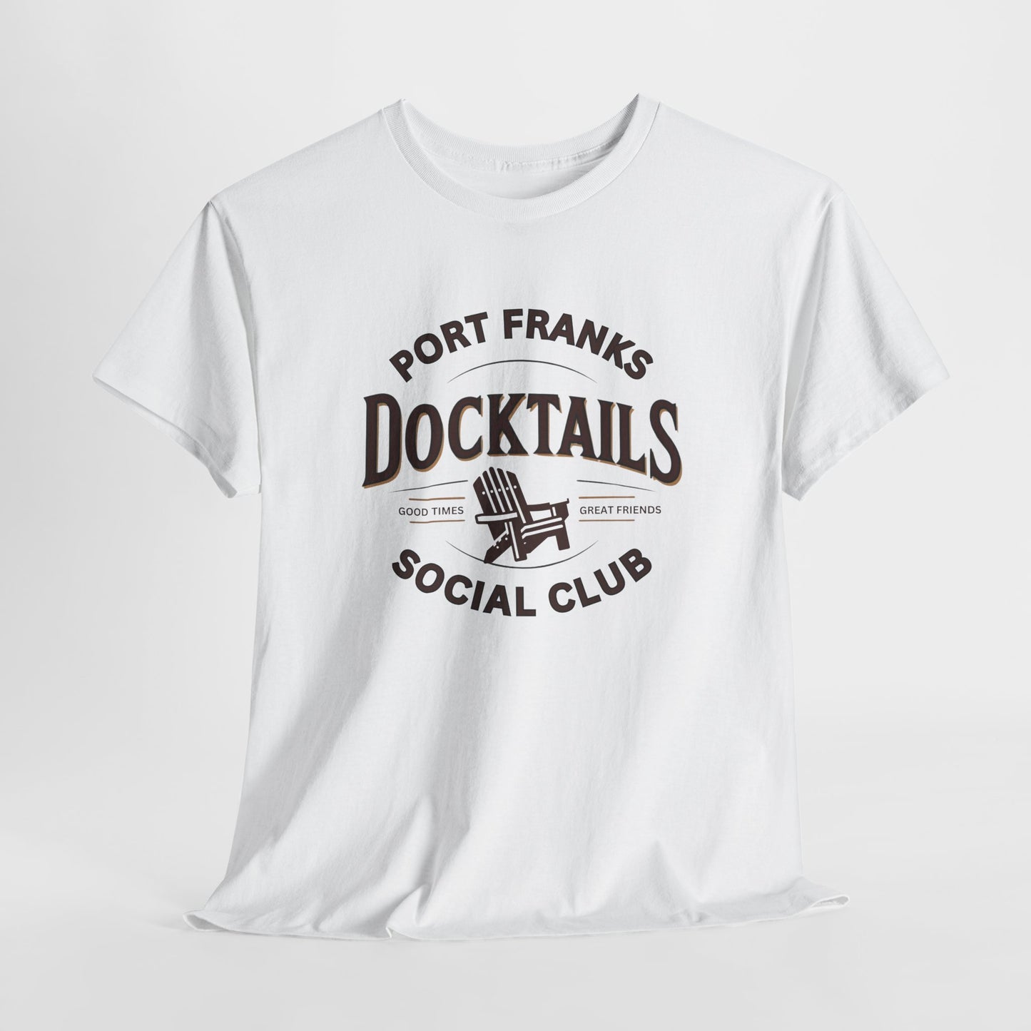 *Port Franks Docktails Social Club Tee, Unisex Heavy Cotton Shirt for Weekend Escape, Nautical Vibes, Gift for Boaters, Summer Gatherings