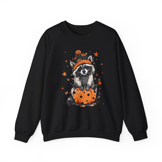 *Cozy Halloween Raccoon Sweatshirt | Unisex Fall Apparel, Gifts for Animal Lovers, Pumpkin Design, Casual Wear, Halloween Celebration
