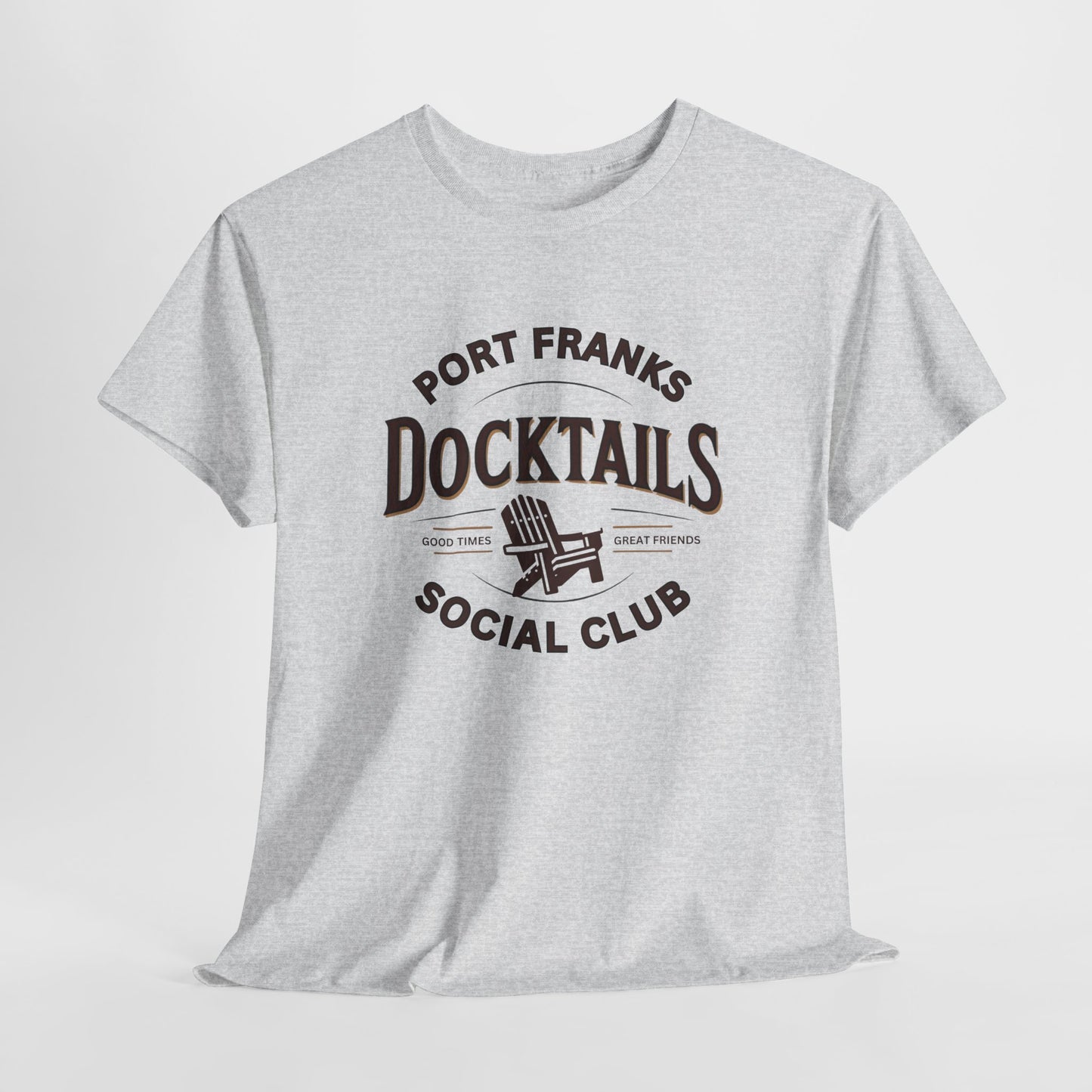 *Port Franks Docktails Social Club Tee, Unisex Heavy Cotton Shirt for Weekend Escape, Nautical Vibes, Gift for Boaters, Summer Gatherings