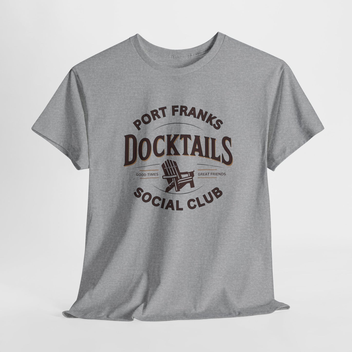 *Port Franks Docktails Social Club Tee, Unisex Heavy Cotton Shirt for Weekend Escape, Nautical Vibes, Gift for Boaters, Summer Gatherings