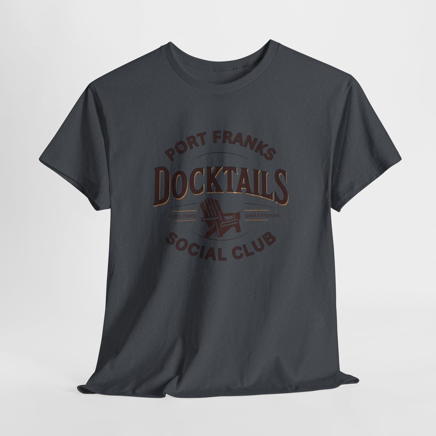 *Port Franks Docktails Social Club Tee, Unisex Heavy Cotton Shirt for Weekend Escape, Nautical Vibes, Gift for Boaters, Summer Gatherings
