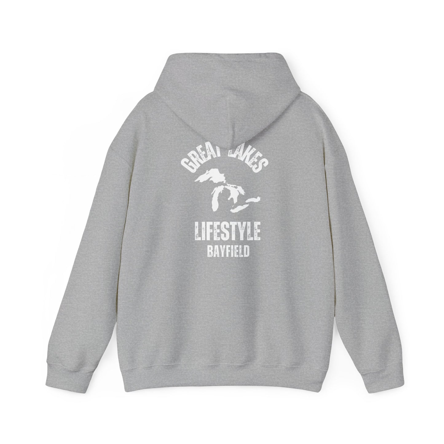 Great Lakes Lifestyle Hoodie, Design on Back, Bayfield