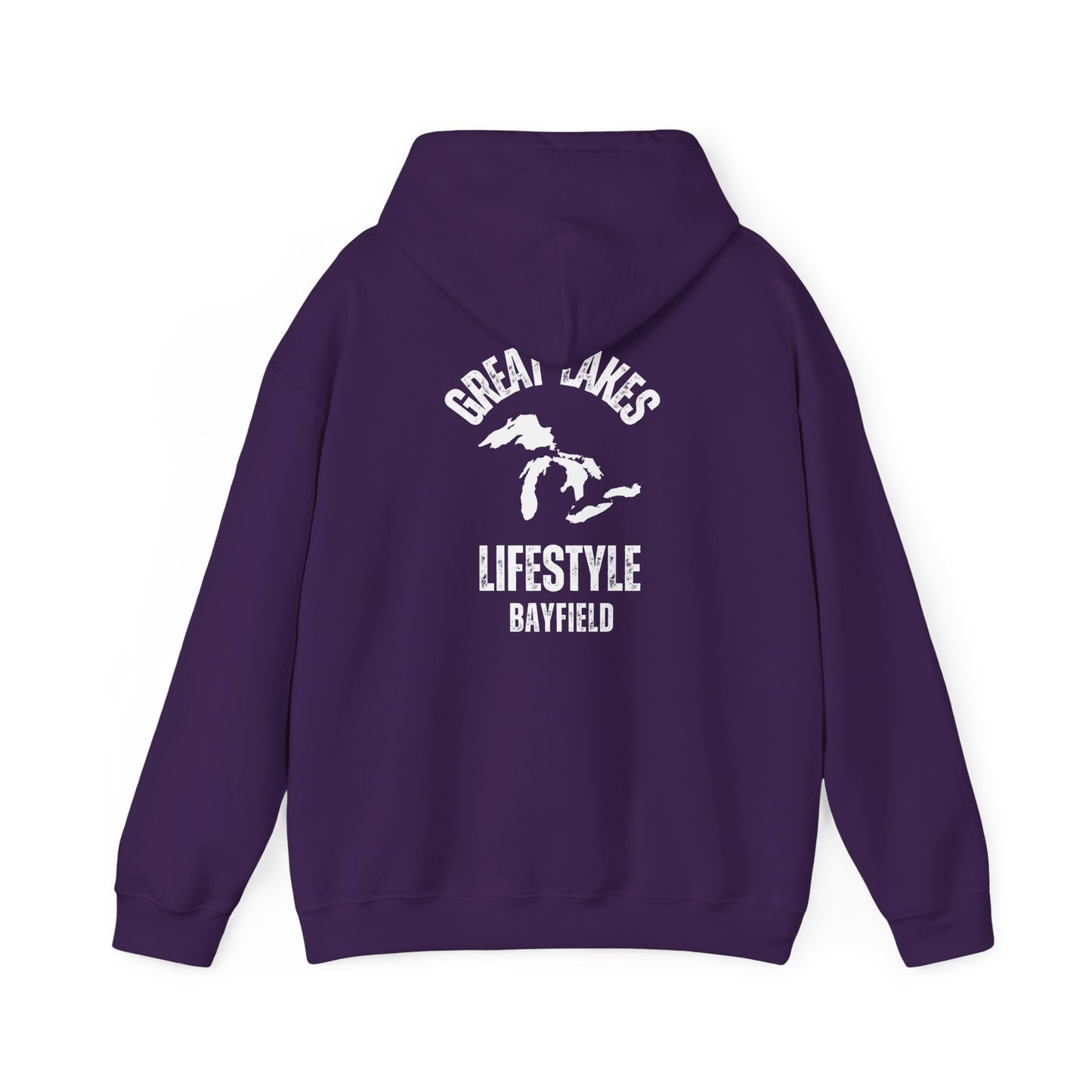 Great Lakes Lifestyle Hoodie, Design on Back, Bayfield