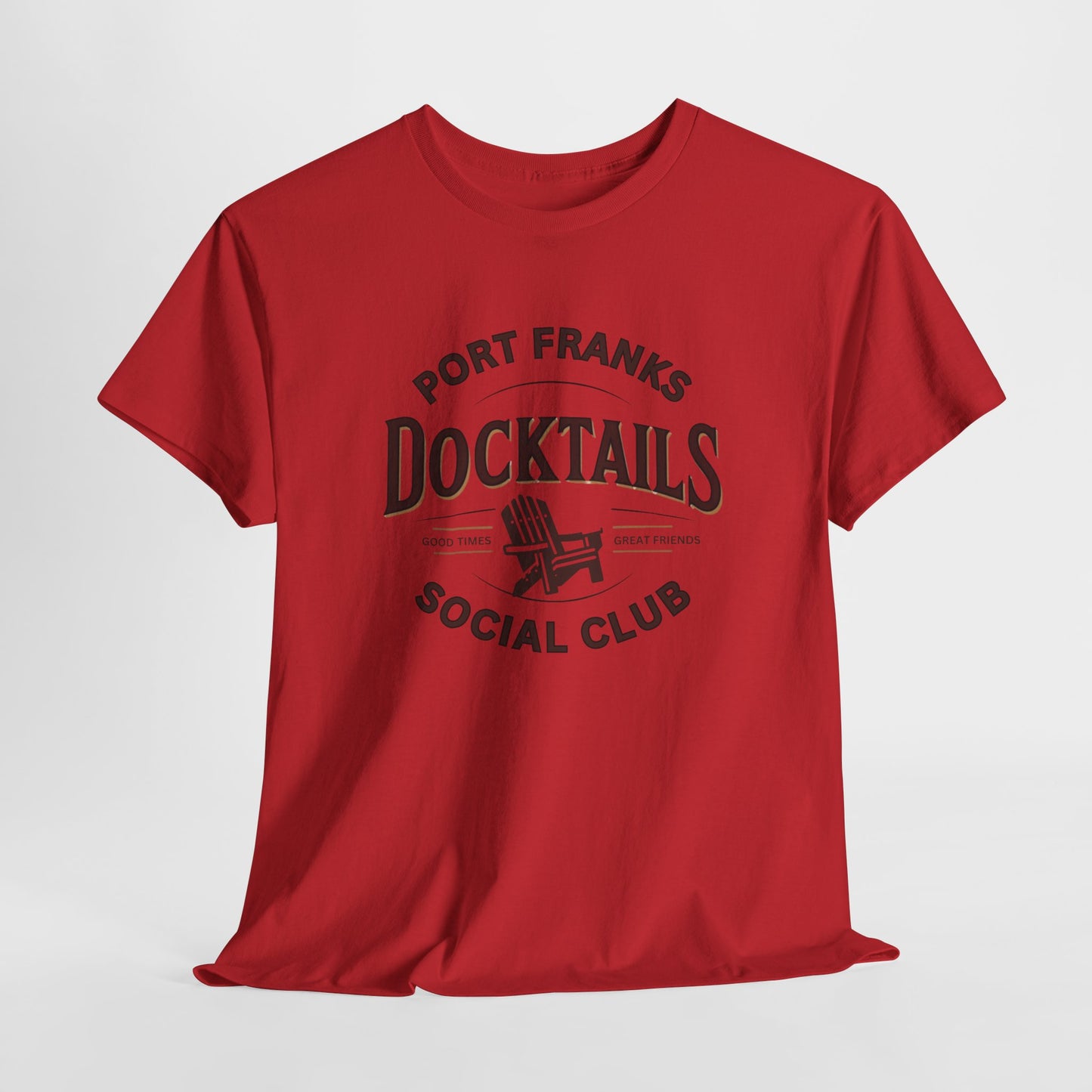 *Port Franks Docktails Social Club Tee, Unisex Heavy Cotton Shirt for Weekend Escape, Nautical Vibes, Gift for Boaters, Summer Gatherings