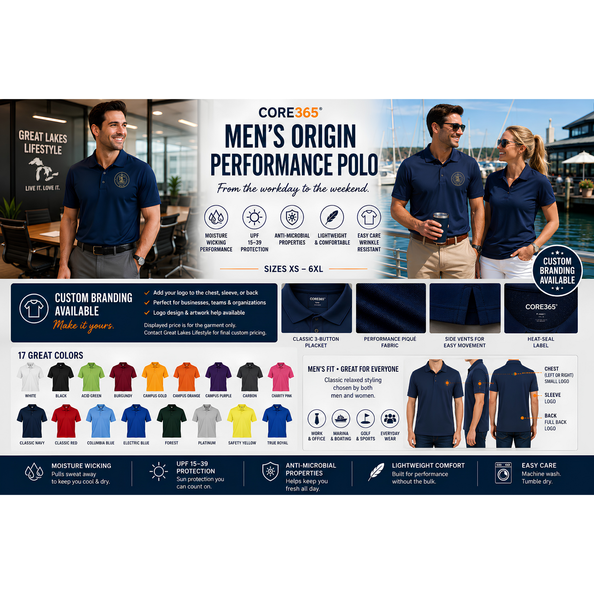 Blue Coast Lifestyle CORE365 Men’s Origin Performance Polo – Custom B&B Logo