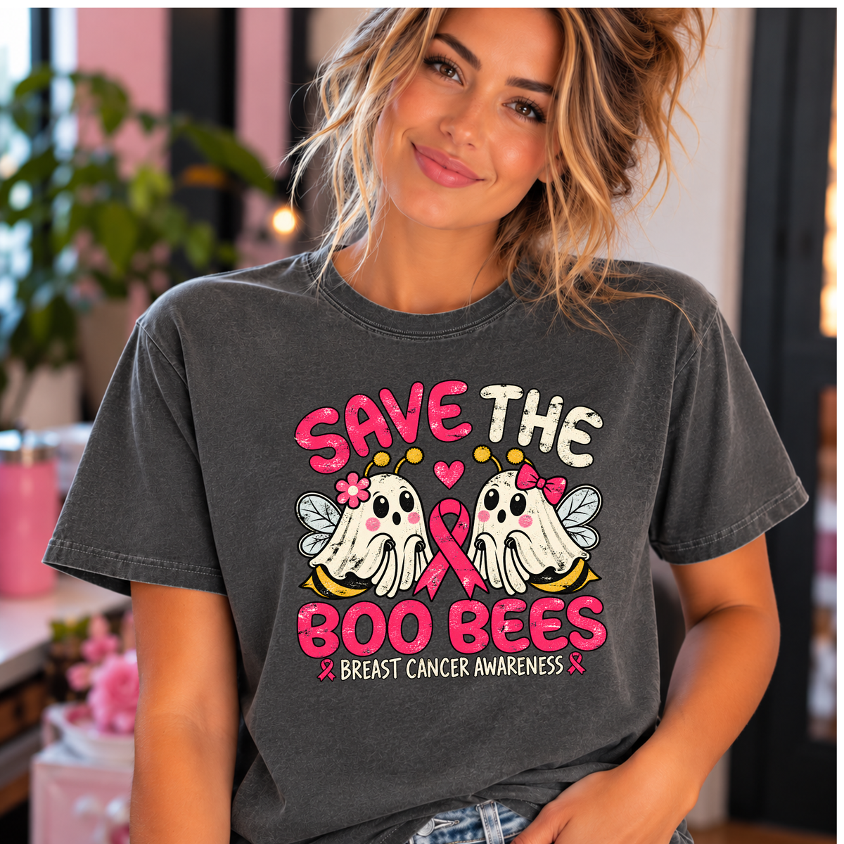 Save the Boo Bees – Comfort Colors® Pepper Breast Cancer Awareness Tee