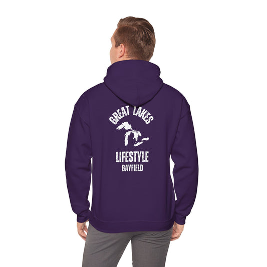 Great Lakes Lifestyle Hoodie, Design on Back, Bayfield