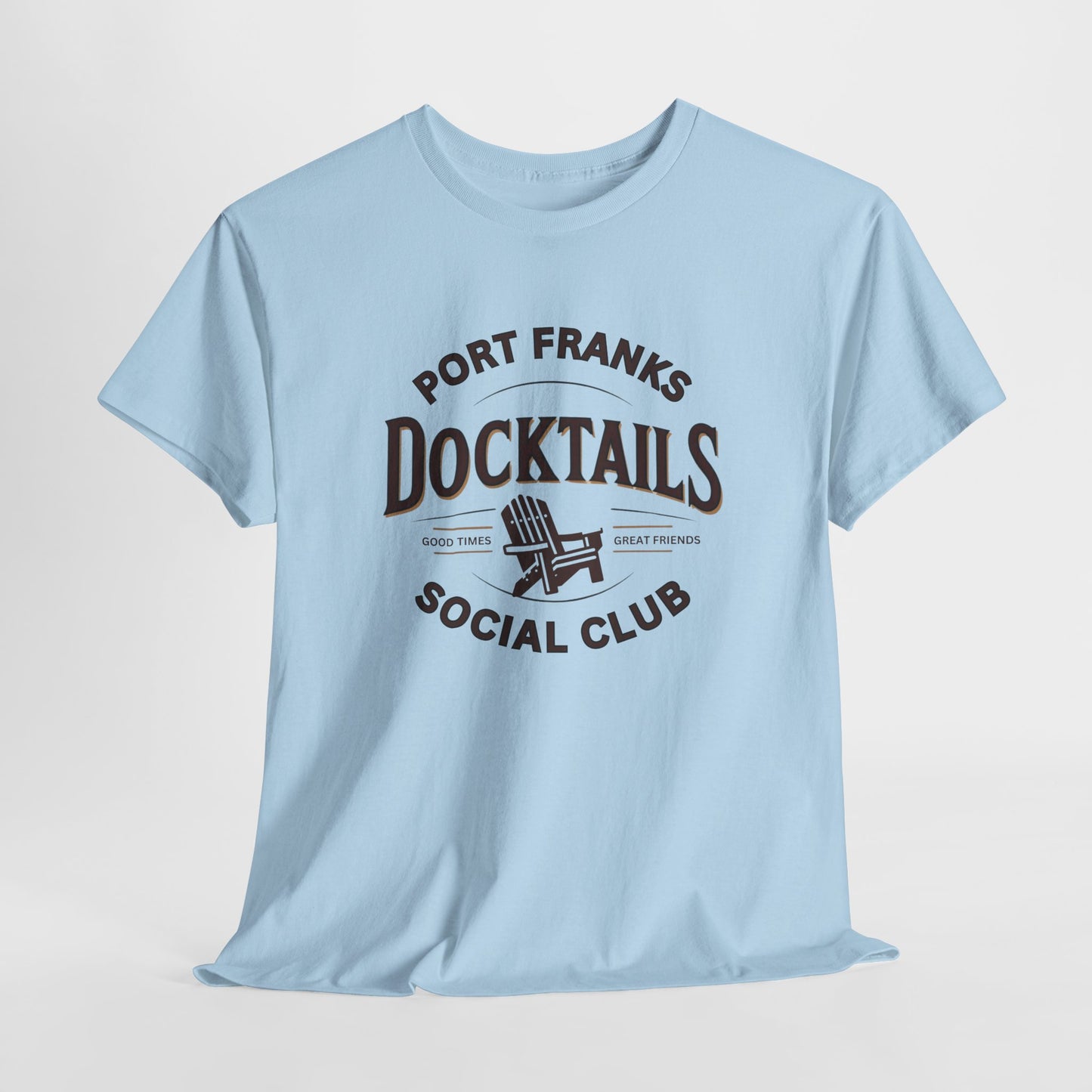*Port Franks Docktails Social Club Tee, Unisex Heavy Cotton Shirt for Weekend Escape, Nautical Vibes, Gift for Boaters, Summer Gatherings