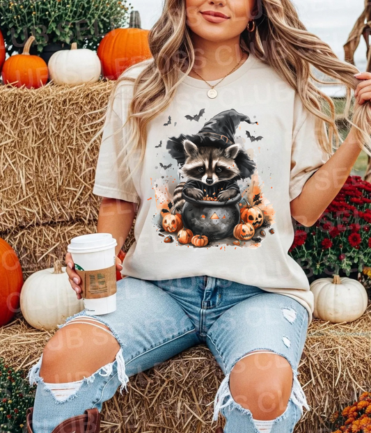 *Halloween Raccoon Tee, Unisex Cotton T-Shirt, Cute Animal Shirt, Fall Apparel, Seasonal Outfit, Trick or Treat Shirt