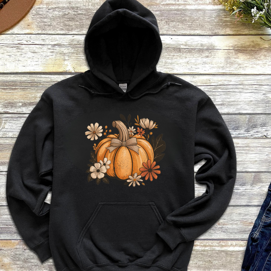 *Pumpkin Floral Hoodie - Cozy Fall Vibes, Unisex Sweatshirt for Halloween, Thanksgiving, Autumn Style, Gift Idea