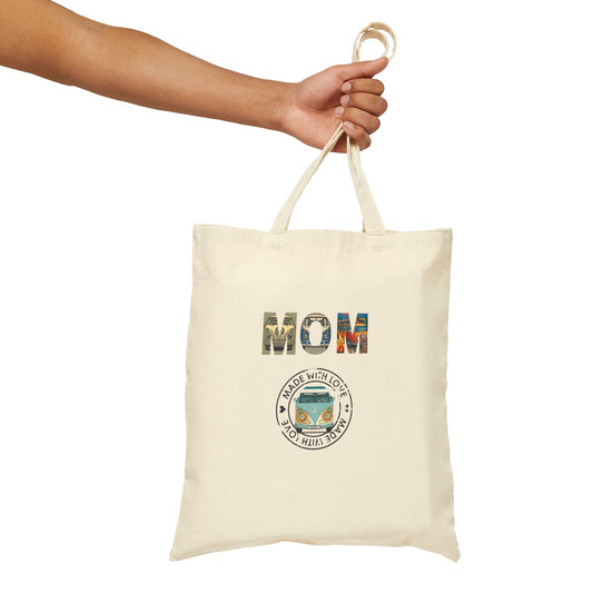 VW Bus Mom Canvas Tote Bag Love Bus Made With Love Reusable Bag