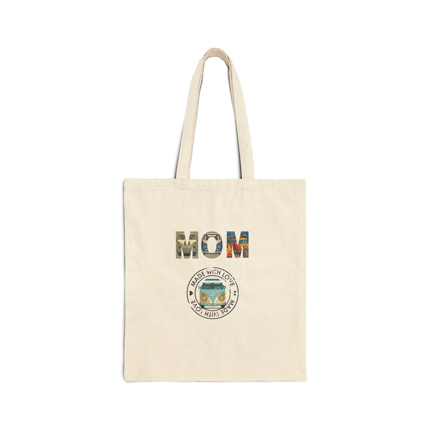 VW Bus Mom Canvas Tote Bag Love Bus Made With Love Reusable Bag