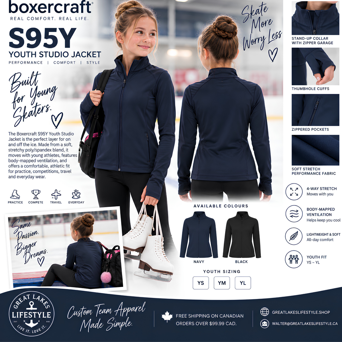 Boxercraft YS95 Girls Studio Jacket – Youth Figure Skating Team Performance Jacket