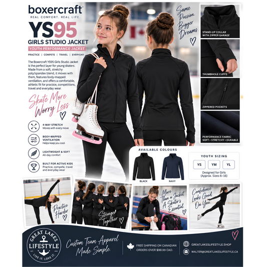 Boxercraft YS95 Girls Studio Jacket – Youth Figure Skating Team Performance Jacket