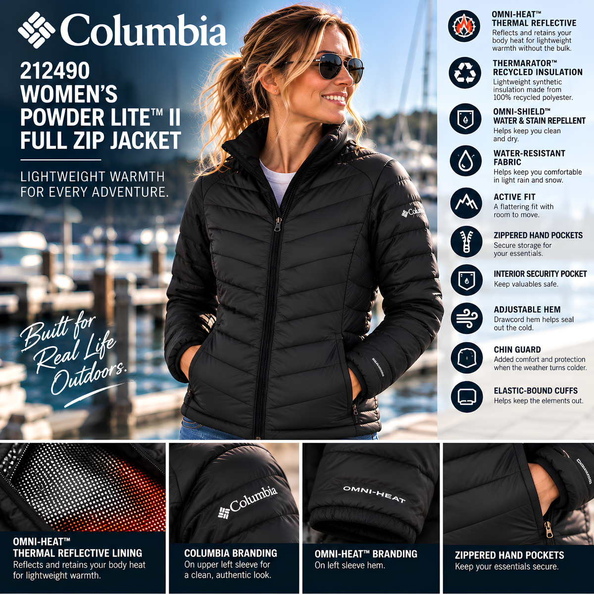 Columbia 212490 Women’s Powder Lite™ II Omni-Heat™ Jacket | Lightweight Insulated Full Zip