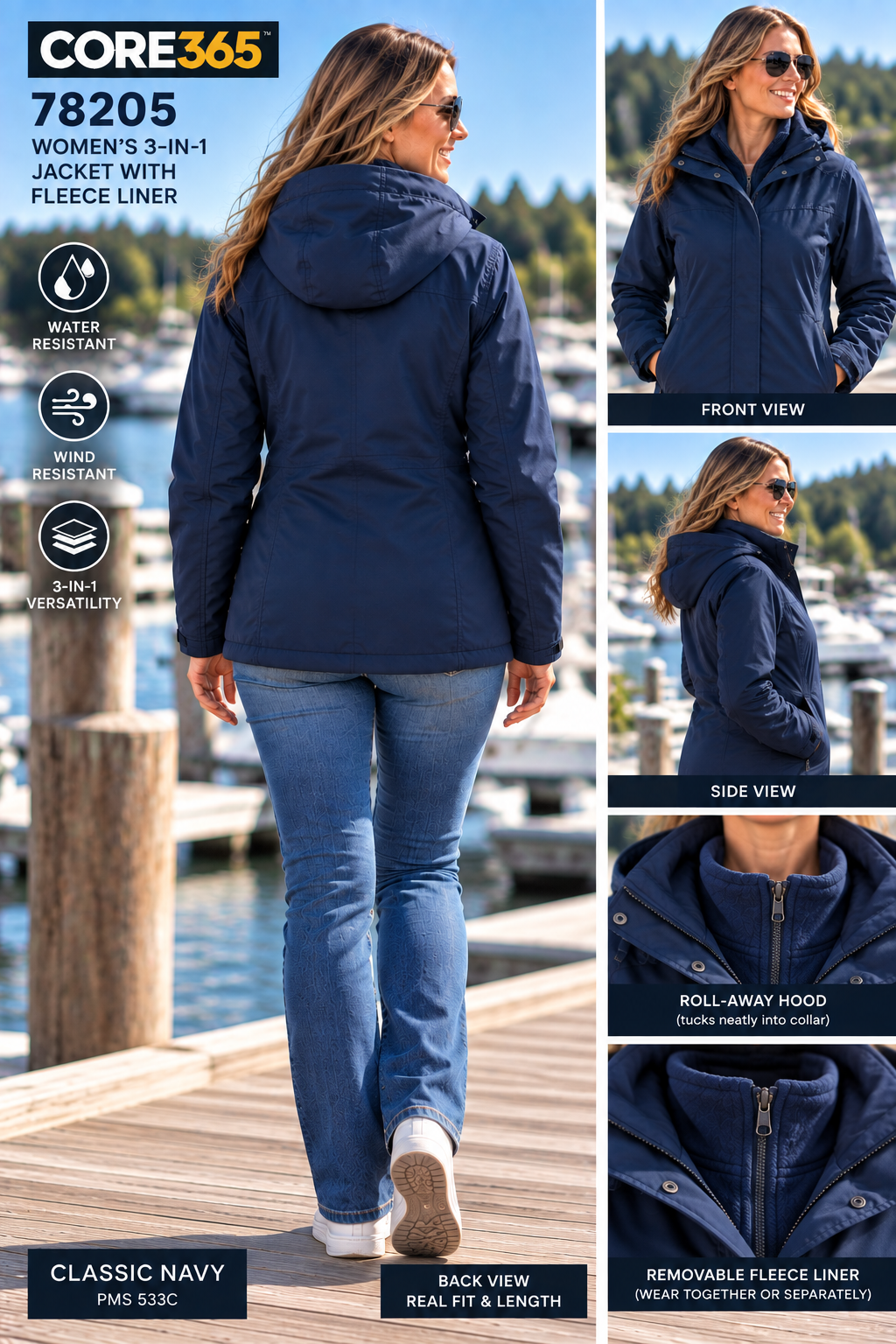 CORE365 78205 Women’s 3-in-1 Jacket with Fleece Liner | All-Season Performance