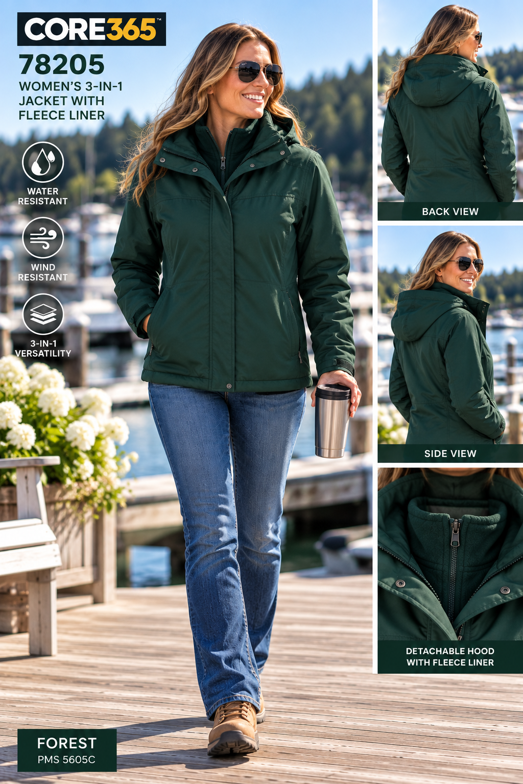 CORE365 78205 Women’s 3-in-1 Jacket with Fleece Liner | All-Season Performance