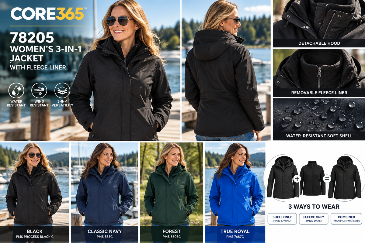 CORE365 78205 Women’s 3-in-1 Jacket with Fleece Liner | All-Season Performance