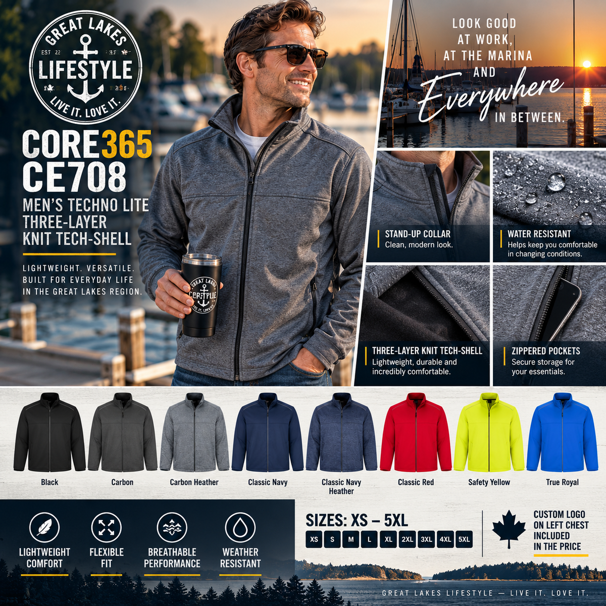 CORE365 Men’s Techno Lite 3-Layer Tech-Shell Jacket – Custom Logo Included