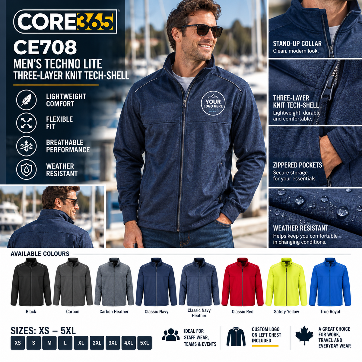 CORE365 Men’s Techno Lite 3-Layer Tech-Shell Jacket – Custom Logo Included
