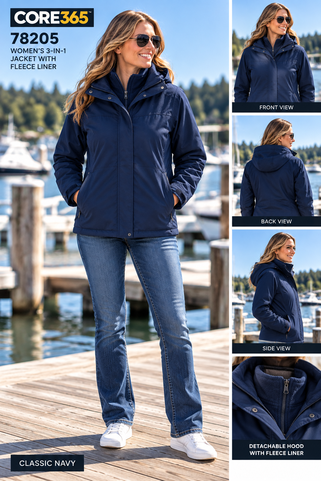 CORE365 78205 Women’s 3-in-1 Jacket with Fleece Liner | All-Season Performance