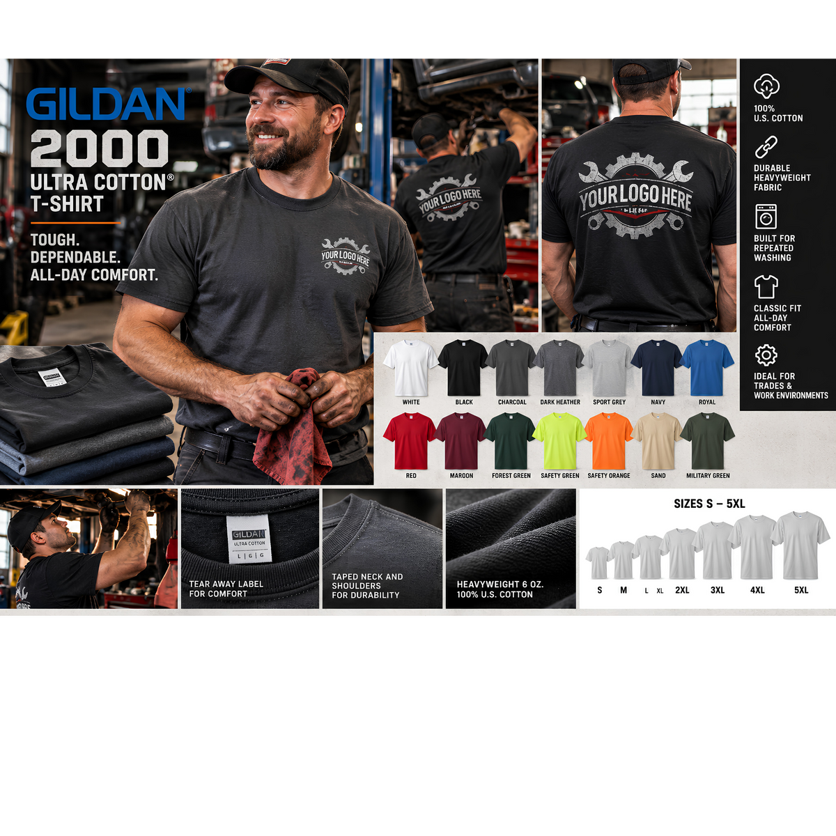 Gildan 2000 Ultra Cotton® Heavyweight Work T-Shirt | Built for the Workday