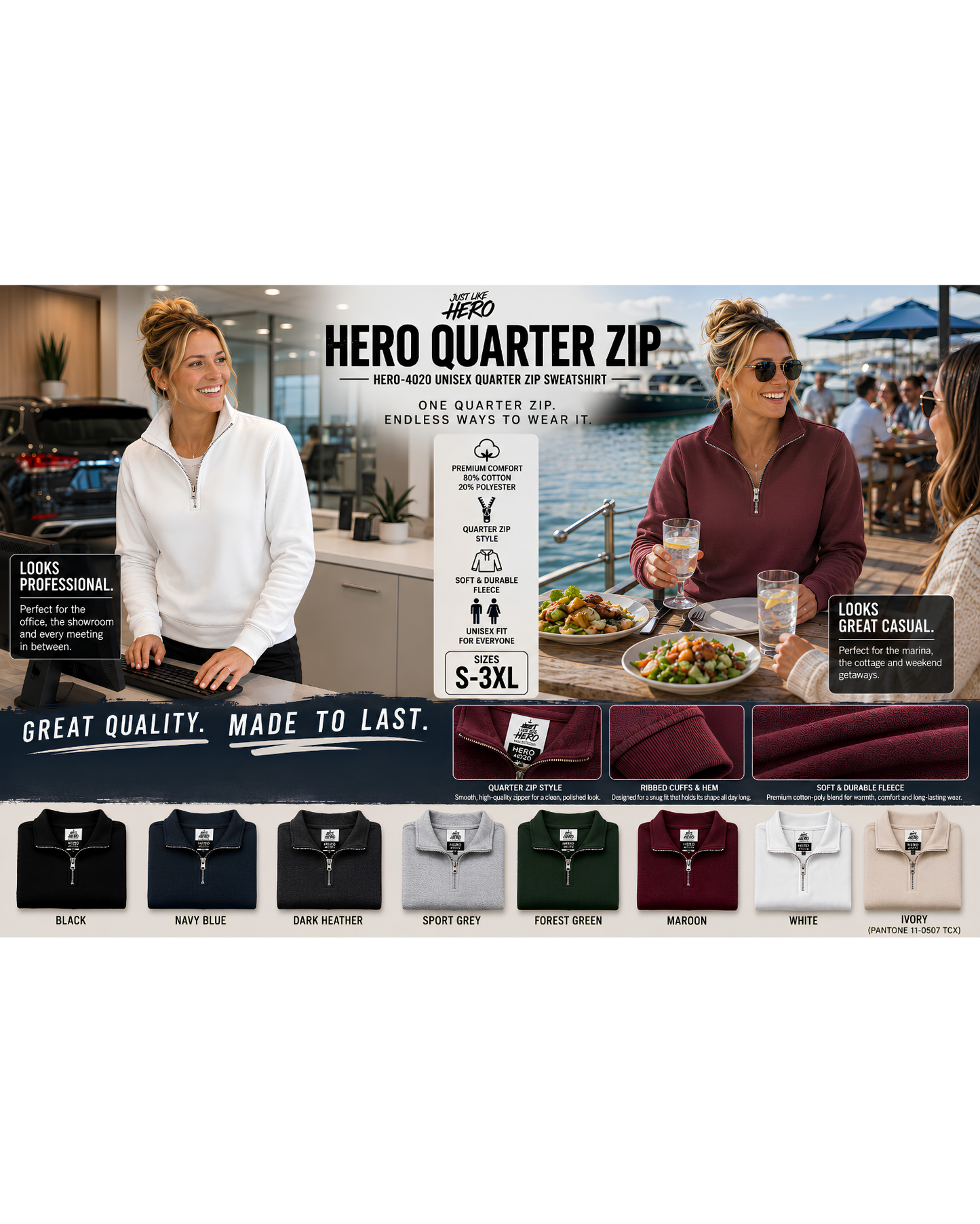 HERO QUARTER ZIP-4020 Unisex Quarter Zip Sweatshirt