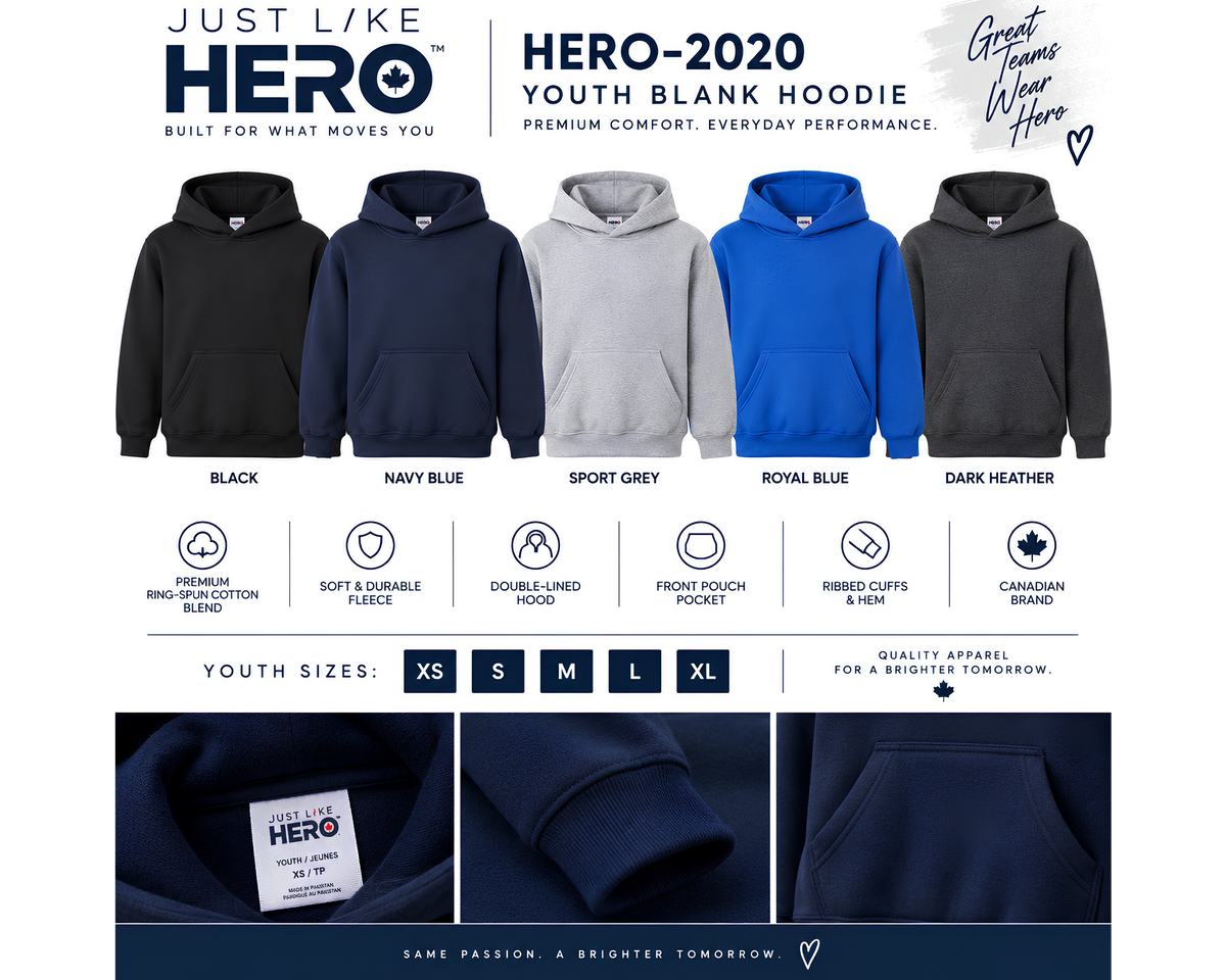 Just Like Hero HERO-2020 Youth Pullover Hoodie | Premium Team Hoodie