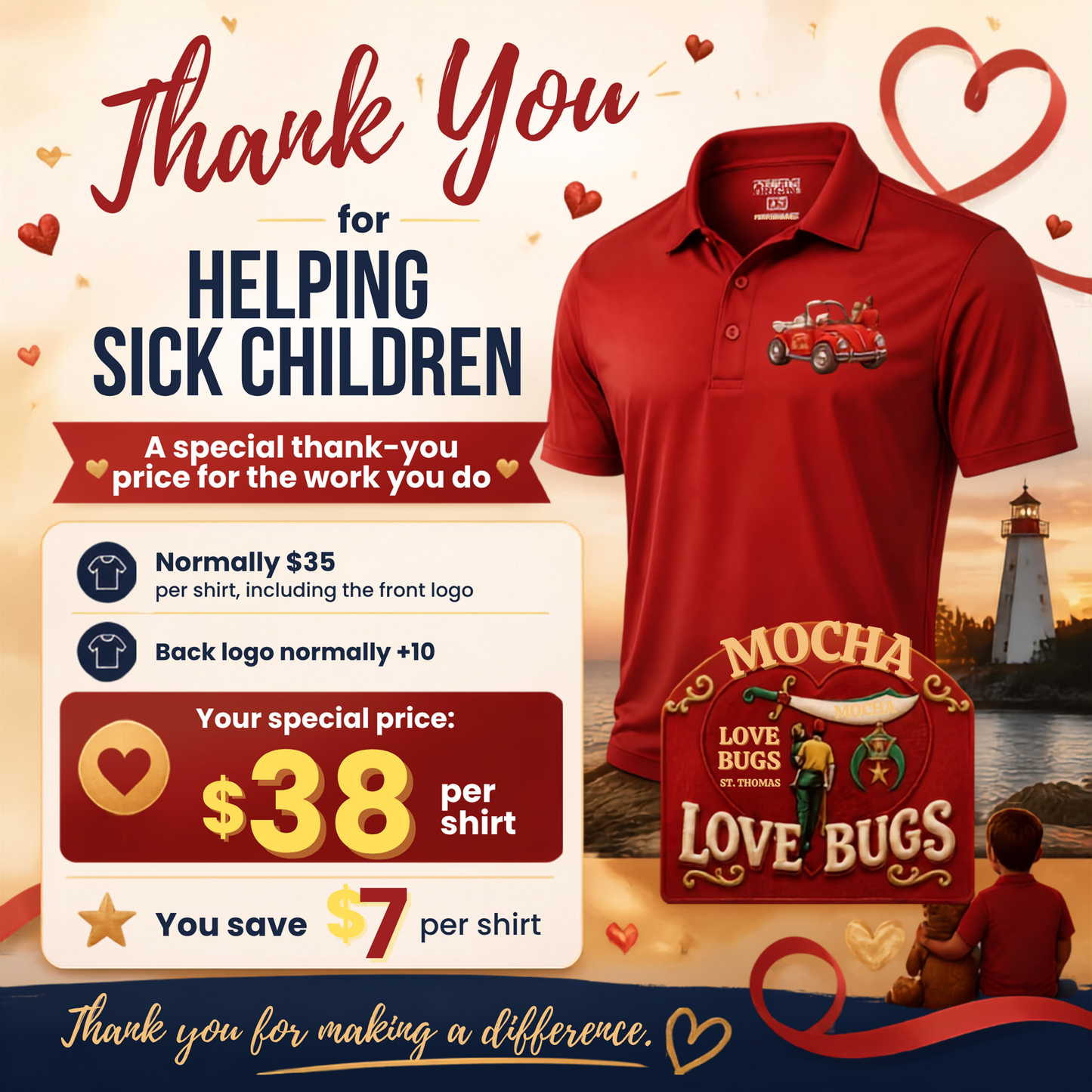 MOCHA Love Bugs CORE365 Classic Red Polo – Special Supporter Price