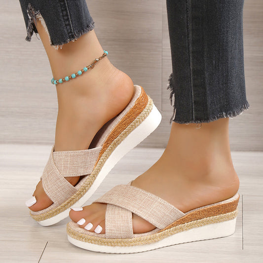 Summer Shoes Women Hemp Wedge Sandals Platform Slippers