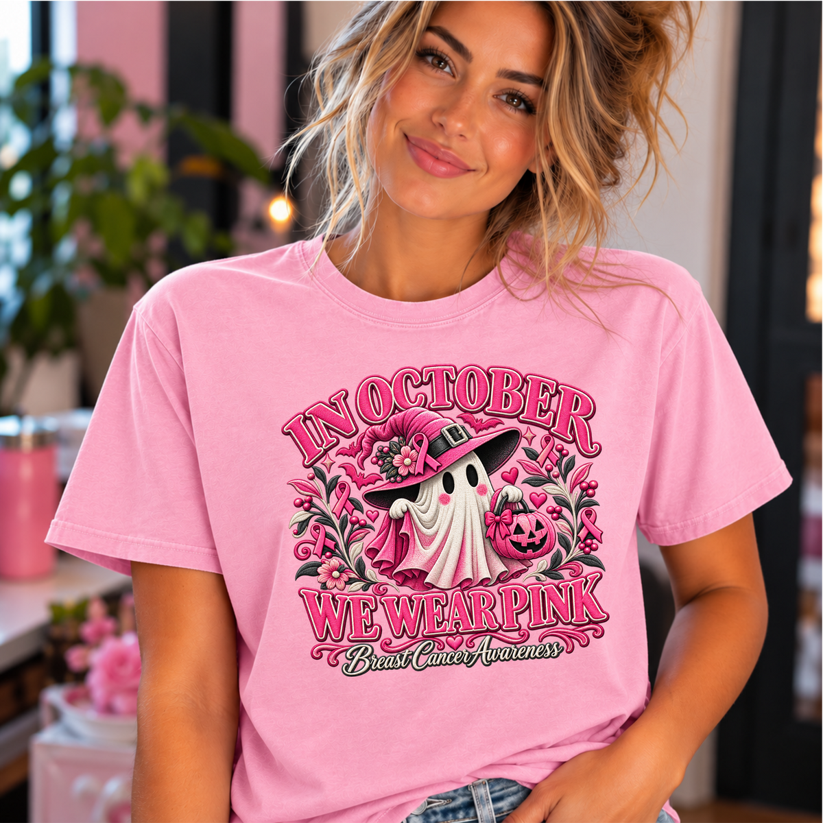 In October We Wear Pink – Premium Comfort Colors Breast Cancer Awareness Tee