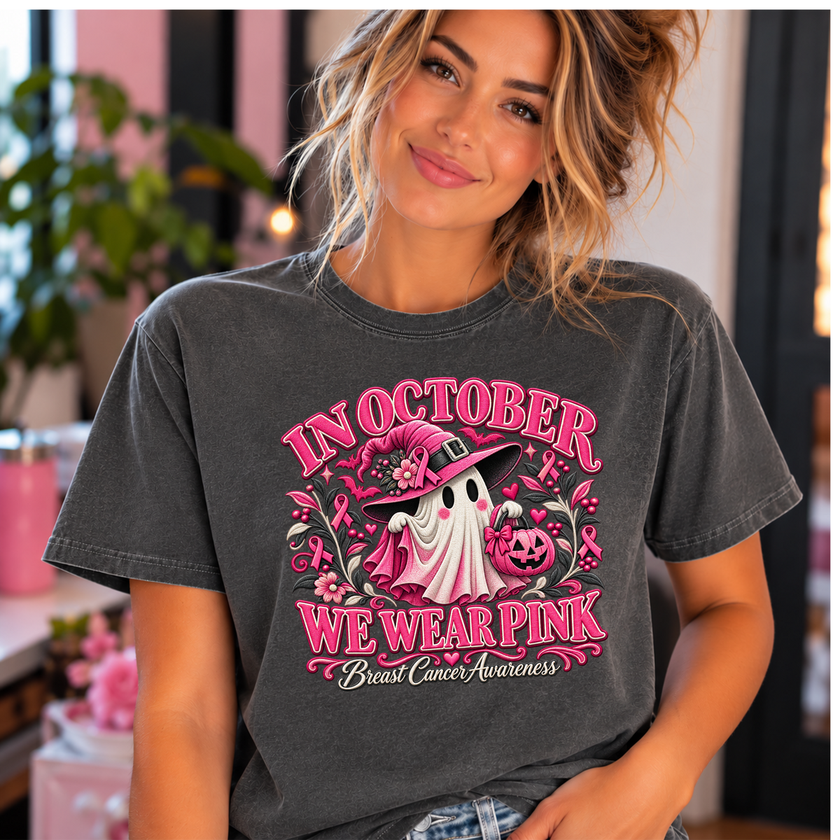 In October We Wear Pink – Premium Comfort Colors Breast Cancer Awareness Tee