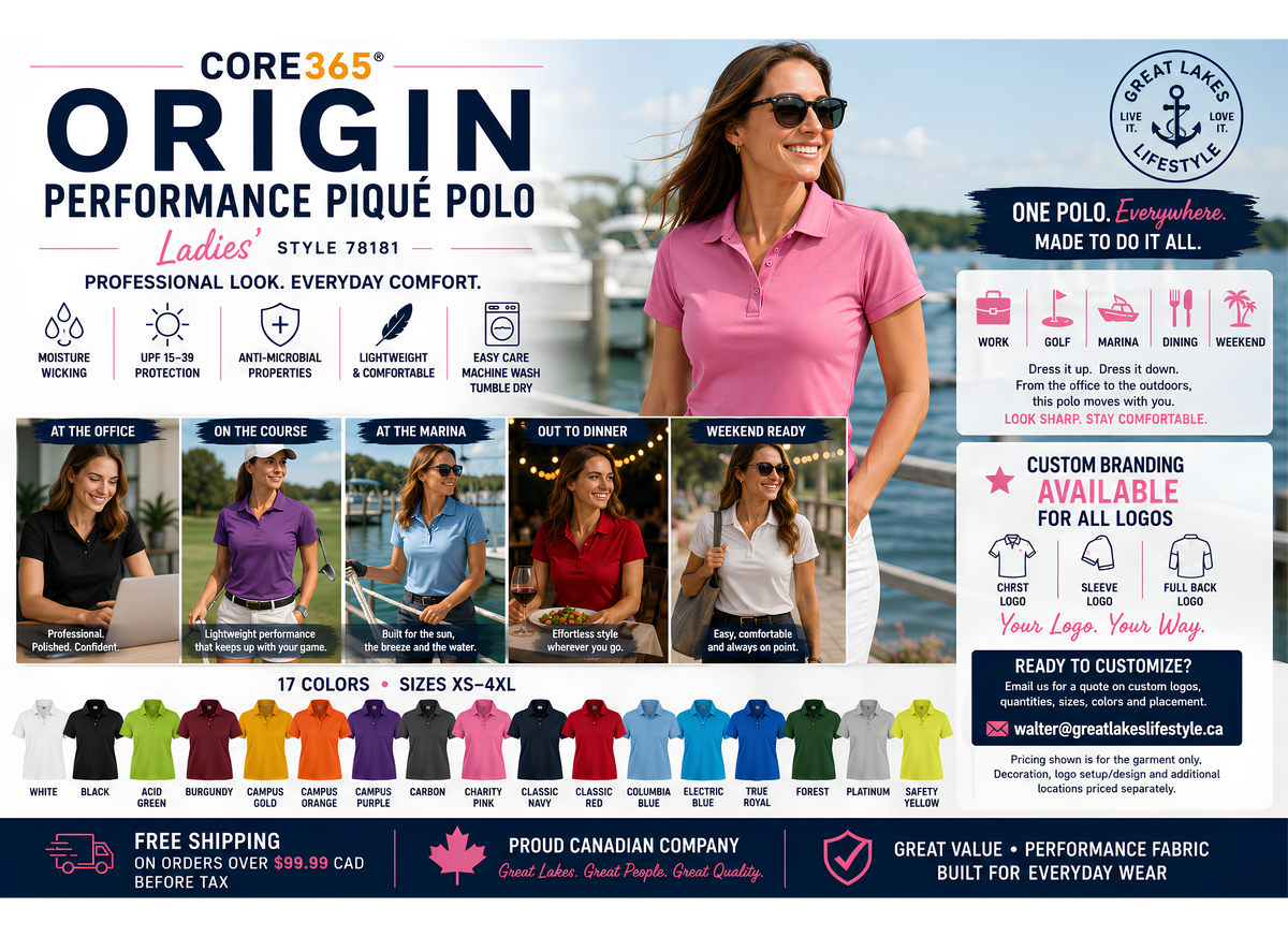 CORE365® Ladies’ Origin Performance Piqué Polo – 78181