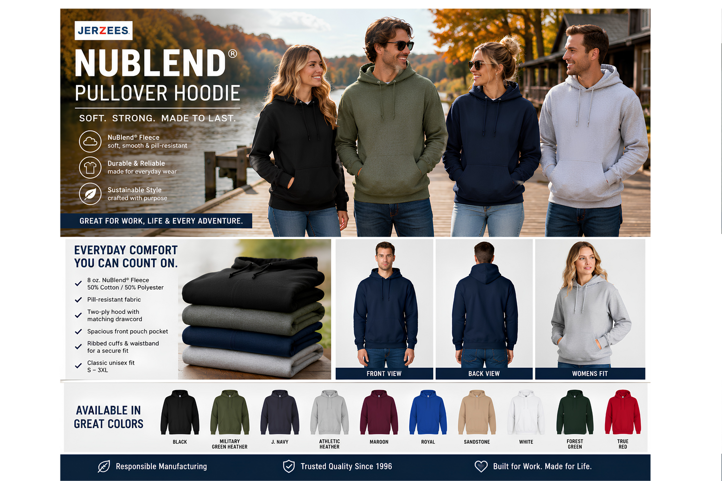 Jerzees 996MR NuBlend® Pullover Hoodie | Unisex Fleece Hoodie