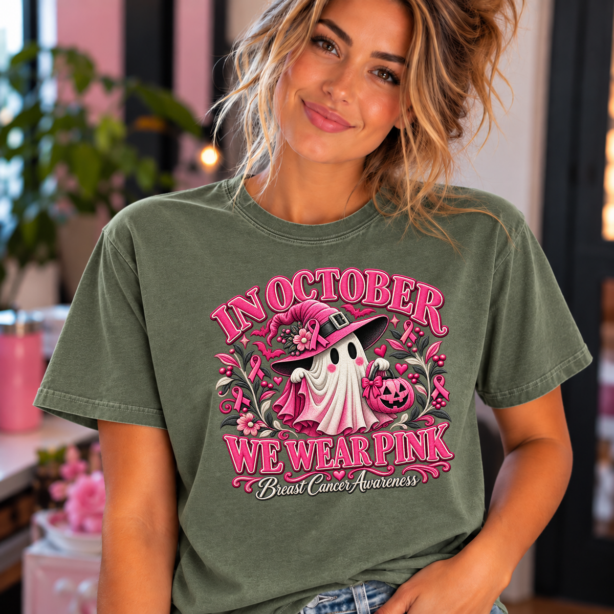 In October We Wear Pink – Premium Comfort Colors Breast Cancer Awareness Tee