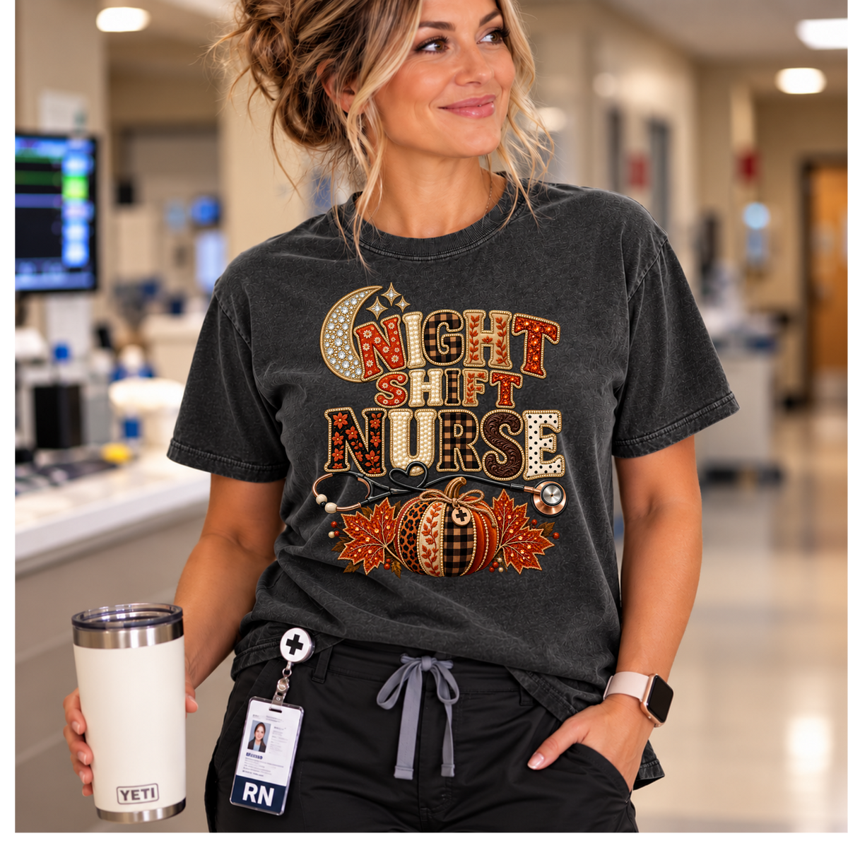 Night Shift Nurse – Premium Patchwork 3D Comfort Colors® Tee