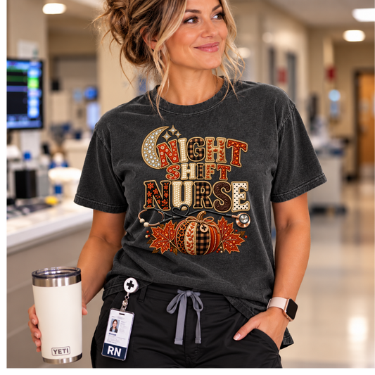Night Shift Nurse – Premium Patchwork 3D Comfort Colors® Tee